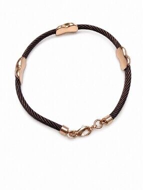 Rose Gold Tone Cable Wire Bracelet Crystal Infinity Knot Bangle Minimalist Clasp